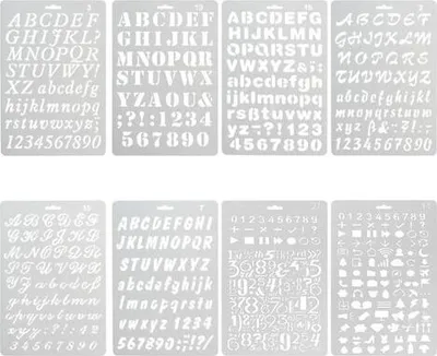 Produktbild von 8er-Set Zahlen- und Buchstaben-Schablonen, Alphabet-Schablonen zum Malen, wiederverwendbar, weich, Großbuchstaben, Kleinbuchstaben, Zeichen von 1 bis 3 cm, für Scrapbooking, Geburtstagskarten, Wanddekoration