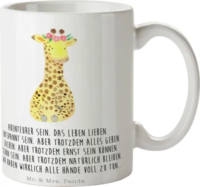 Produktbild von Mr. & Mrs. Panda Keramiktasse Giraffe Blumenkranz - Weiß - Geschenk, Teetasse, Freundin, Abenteurer, Tasse, Pott, Kaffeetasse, Becher, Afrika, Kaffeebecher, Selbstliebe
