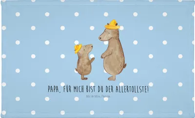 Produktbild von Mr. & Mrs. Panda Handtuch Bären mit Hut - Blau Pastell - Geschenk, Lieblingsmensch, Vatertag, Papa, kleines, gesichtshandtuch, Muttertag, Flauschtuch, Familie, Dad