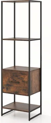 Produktbild von 5-stöckiges Bücherregal mit Schublade & Metallrahmen Bücherschrank Modern Standregal Braun