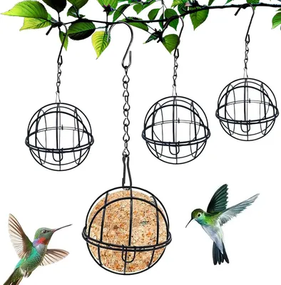 Imagen del producto de Soporte para bolas de grasa - Juego de 4 unidades - Comedero para aves silvestres - Comedero colgante con jaula protectora