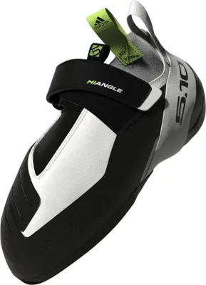 Klett-Kletterschuh "HIANGLE" von Five Ten; schwarz-weiß mit grünem Detail.