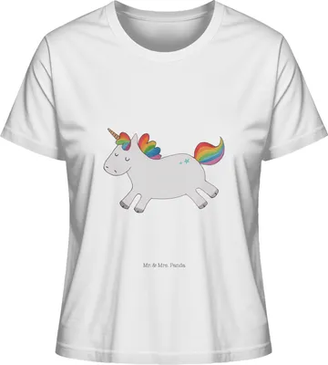Produktbild von Mr. & Mrs. Panda Damen Oberteil Einhorn Happy Größe S - Weiß - Geschenk, glücklich, Basic Shirt, Spannend, Lebensfreude, Einhörner, Spaß, Kurzarmshirt, Unicorn, T-Shirt