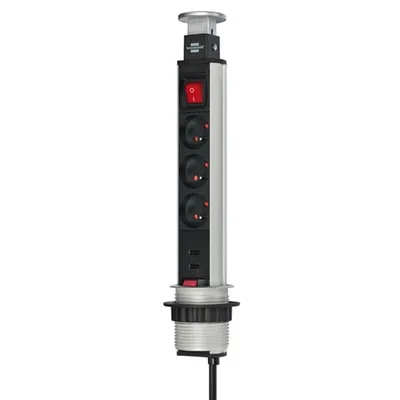 Immagine prodotto di Brennenstuhl, ciabatta a 3 vie e 2 USB 2 m con interruttore, nero / argento