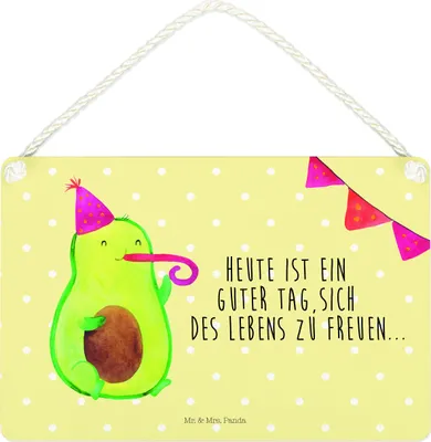 Produktbild von Mr. & Mrs. Panda Schild Avocado Party DIN A4 - Gelb Pastell - Geschenk, wandtafel, kleine aufmerksamkeit, Happy Birthday, Avocados, Türschild, Wandbild Holz, Geburtstag