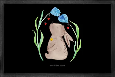 Produktbild von Mr. & Mrs. Panda fußmatte Hase Blume 50 x 75 cm - Schwarz - Geschenk, Geburt, Geburtstag, Hoffnung, Schmutzmatte, Gummi-Fußmatte, Schmutzfangmatte, Kaninchen, Ostern