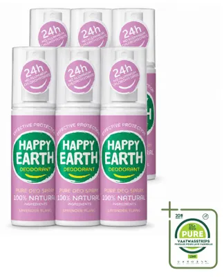 Obrázek produktu pro 6 kusů deodorantu ve spreji Happy Earth Pure – vůně levandule a ylang-ylang – 100 ml – balení