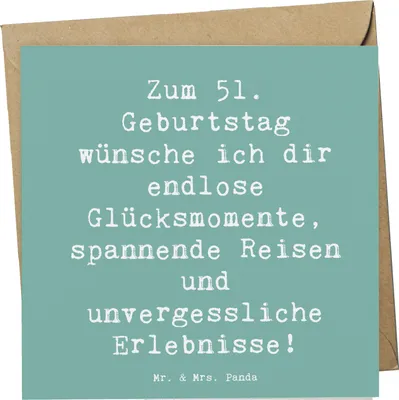Produktbild von Mr. & Mrs. Panda Deluxe Karte Spruch 51. Geburtstag Glücksmomente - Meeresbrise - Geschenk, anlasskarte, Geburtstagswünsche, Geburtstagsfeier, Happy Birthday, Glückwunsch