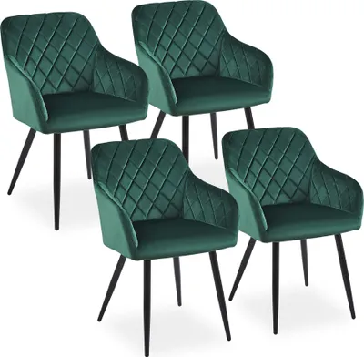 Produktbild von CLIPOP Esszimmerstühle, 4er Set Küchenstühle aus Samt, Polsterstühle mit Rückenlehne, Grün