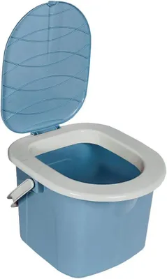 Imagen del producto de Inodoro portátil - Inodoro para camping - Ideal para actividades al aire libre y camping - Capacidad de carga: 120 kg - 155 litros - Azul claro