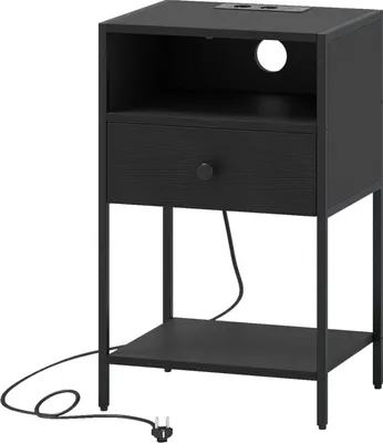 Obrázok produktu pre Nočný stolík s nabíjacou stanicou, čierny, porty USB a typu C
