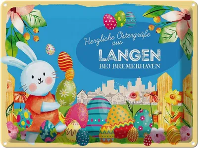 Produktbild von vianmo Blechschild 30x40 cm Ostern Ostergrüße LANGEN BEI BREMERHAVEN Gruß