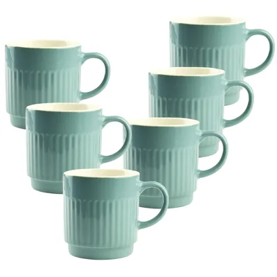 Zdjęcie produktu dla 6x zestaw kubków ceramicznych 440 ml - jasnoniebieski kubek do kawy elegancki pomysł na prezent