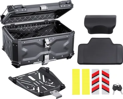 Immagine prodotto di SucceBuy bauletto per moto, 65 l, bauletto universale in lega di alluminio, impermeabile, rimovibile, con serratura, fodera in pelle e imbottitura posteriore, adatto al 99% dei telai delle moto