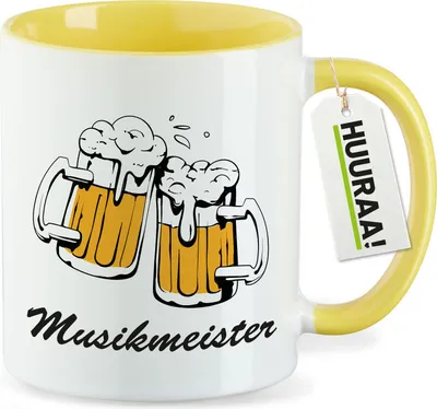 Produktbild von Huuraa Kaffeetasse Musikmeister Schützenfest 330ml Gelb Keramik Kaffeebecher Geschenkidee