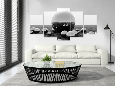 Image de Tableau acoustique sphérique 200 x 100 cm Tableaux Mousse acoustique Absorbeur acoustique haute performance Toile insonorisante 5 pièces Tableau mural Acoustique intérieure Isolation acoustique a-A-0159-b-p
