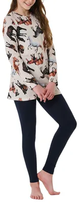 Immagine prodotto di Pigiama da ragazza Schiesser, completo con maglia lunga e leggings, taglie dalla 92 alla 140