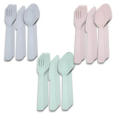 Produktbild von 3x Besteck Mehrweg Party Camping Gabel Messer Löffel Kunststoff Plastik Set 54-Teilig