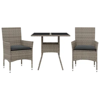 Immagine prodotto di vidaXL Set da pranzo da giardino in 3 pezzi con cuscini in polirattan grigio e vetro