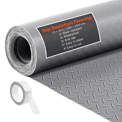 Obrázok produktu pre Podlahová rohož VEVOR do garáže, protišmyková rohož 2280 x 6100 mm, na metre, rohož s kolíkmi z PVC s hrúbkou 2,2 mm a obojstrannou lepiacou páskou, ochranná podlahová rohož do skladov, fitnes štúdií, striebornosivá