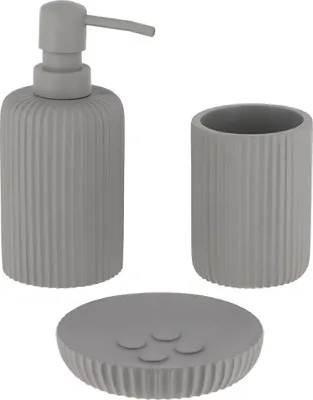 Produktbild von Becherset seifenspender und seifenschale aus gestreiftem polyresin - grau - Tendance