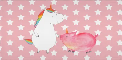 Produktbild von Mr. & Mrs. Panda Handtuch Einhorn Schwein - Rot Pastell - Geschenk, Flauschtuch, Schweinchen, Unicorn, Baumwollhandtuch, Einhörner, 50x100, Freundin, Händehandtuch