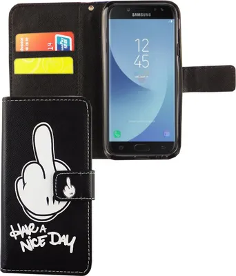 Image de Étui de protection pour téléphone portable Samsung Galaxy J3 2017, modèle "Have A Nice Day", couleur noire