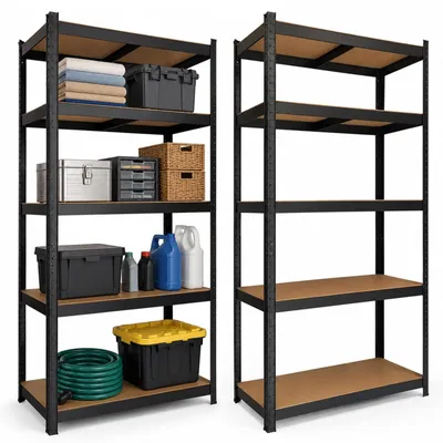 Image de Étagère métallique Rayonnage Noir - 180 x 90 x 40 cm - 5 tablettes - Lot de 2