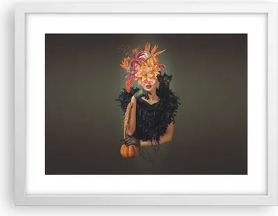 Produktbild von Gerahmtes Poster - Weißer Rahmen - Frau Katze Blumen - 40x30 cm - Wand Bild - Wanddeko - Wandbilder - Kunstposter - Wandposter - Bilderrahmen - Bilder - Kunstdruck - Wanddekoration - P2WAA40x30-4825