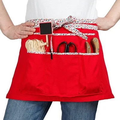 Produktbild von Kurzes Rotes Gartenschürze mit 7 Taschen - Praktisch und Stilvoll
