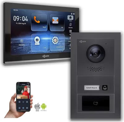 Produktbild von Goliath IP Video Türsprechanlage mit Kamera 10-Zoll RFID Anthrazit : 2 Monitore : 10 Zoll Schwarz : Unterputzdose Monitor Anzahl: 2 Monitore Monitor Farbe: 10 Zoll Schwarz Montage: Unterputzdose