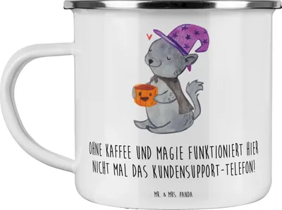 Produktbild von Mr. & Mrs. Panda Emaille Tasse Kundensupport Magie - Weiß - Geschenk, Beruf, Pott, Berufspassion, Geschenke für Berufstätige, Hilfsbereitschaft, Kaffeepott, Teetasse
