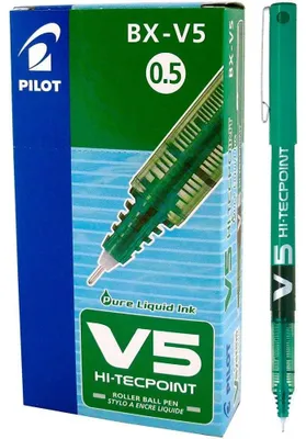 Image de Stylo à bille à encre liquide Pilot Roller V-5 vert 12 pièces