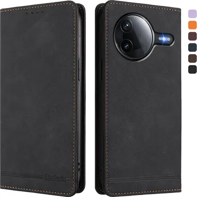 Image de Etui pour Xiaomi Poco F7 Pro/F7 Ultra, étui rétro en cuirPolyuréthaneavec support et fentes pour cartes de crédit Noir