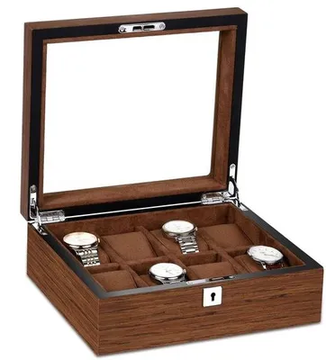 Produktbild von RoYiio Watch Box 8 Uhrenaufbewahrungsbox, Uhrenbox mit Glasdeckel, Uhrenbox mit 8 herausnehmbaren Uhrenhaltern, hochwertige Uhrenvitrine, Aufbewahrungsorganizer, Uhrenvitrine für Herren und Damen, Geschenk
