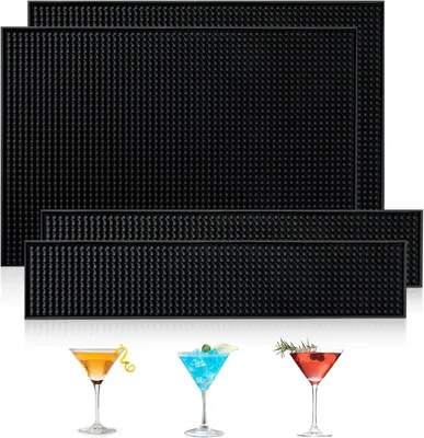 Produktbild von 45x30+60×10 cm Barfußmatte: Schwarze, rutschfeste Gummi-Barfußmatte – Set mit 4 Stück