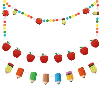 Image de Guirlande de 3 pièces - Décoration pour la rentrée scolaire - Guirlande colorée - Pomme décorative - Décoration de fête - Décoration mignonne