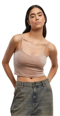 Imagen del producto de Camiseta corta de terciopelo para mujer, Urban Classics, color rosa empolvado, talla M