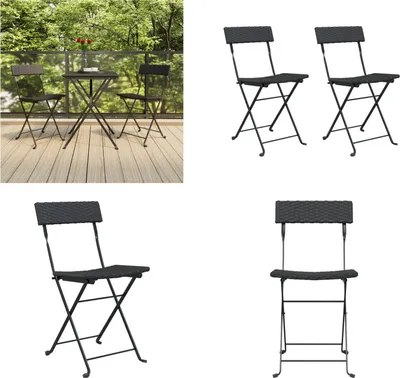 Produktbild von vidaXL Bistrostühle 2 Stk. Klappbar Schwarz Poly Rattan und Stahl - Klappbarer Bistrostuhl - Klappbare Bistrostühle - Gartenmöbel - Outdoor Möbel