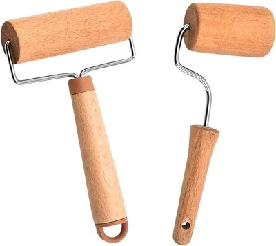 Productafbeelding van Famanu set van 2 deegrollen van hout – compact formaat met ophangoog – ideaal voor deeg en desserts