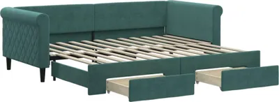 Obrázek produktu pro vidaXL Rozkládací postel se zásuvkami tmavě zelená 90x200 cm Velvet