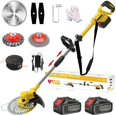 Produktbild von 750W Leistungsstarker Freischneider für Gartenarbeit, Rasentrimmer mit Unkrautbürste & Fugenbürste, Teleskopischer Rasentrimmer für Wege, Rasen | Gelb