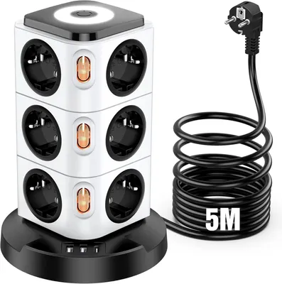 Produktbild von Steckdosenleiste mit 12 Steckdosen – Mehrfachsteckdose mit USB-Anschluss – Mehrfachsteckdose mit Überspannungsschutz