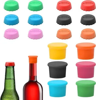 Image de Bouchons de bouteille en silicone colorés, lot de 18, sans BPA
