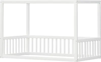 Produktbild von Kinder-Standbett Weiss 90x200cm Ohne Matratze Himmelbett Jugendbett Bett Kinderbett Einzelbett Massivholz Bettgestell Fuer  Jugendliche