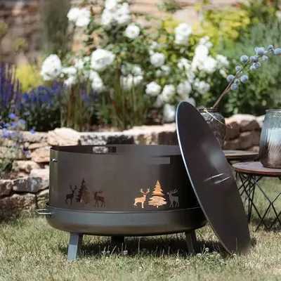 Imagen del producto de Silecomplaza: Hoguera Feuerschalen® con protección contra chispas y tapa, 80 cm. Hoguera con tapa. Hoguera con protección contra chispas para jardín y terraza, color plateado
