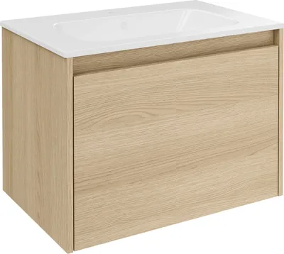 Immagine prodotto di FACKELMANN COMPACT LINE lavabo con mobiletto largo 71 cm, marrone chiaro, lavabo in Vetroceramica bianca, 1 cassetto