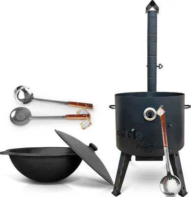Produktbild von Set - Feuerofen - KazanoFF, für Kasan 22 Liter, Ø 49 cm + Thermometer + Gusseisenkasan, runder Boden, 22 l, Ø 52,7 cm + Schaumlöffel: 2 Stk. + Schöpfk