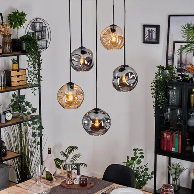 Produktbild von Villamare Hängelampe aus Metall/Glas in Schwarz/Bernstein/Rauch