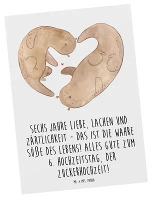 Produktbild von Mr. & Mrs. Panda Grußkarte 6. Hochzeitstag Zuckerhochzeit - Weiß - Geschenk, Heiraten, Ansichtskarten, Ehejubiläum, Postkarte, Postkarten, Liebe, Glückwünsche, Jahrestag